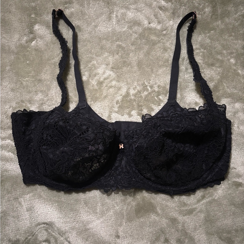 Savage X Fenty Romantic Corded Lace Balconette Bra Black 36DDD
